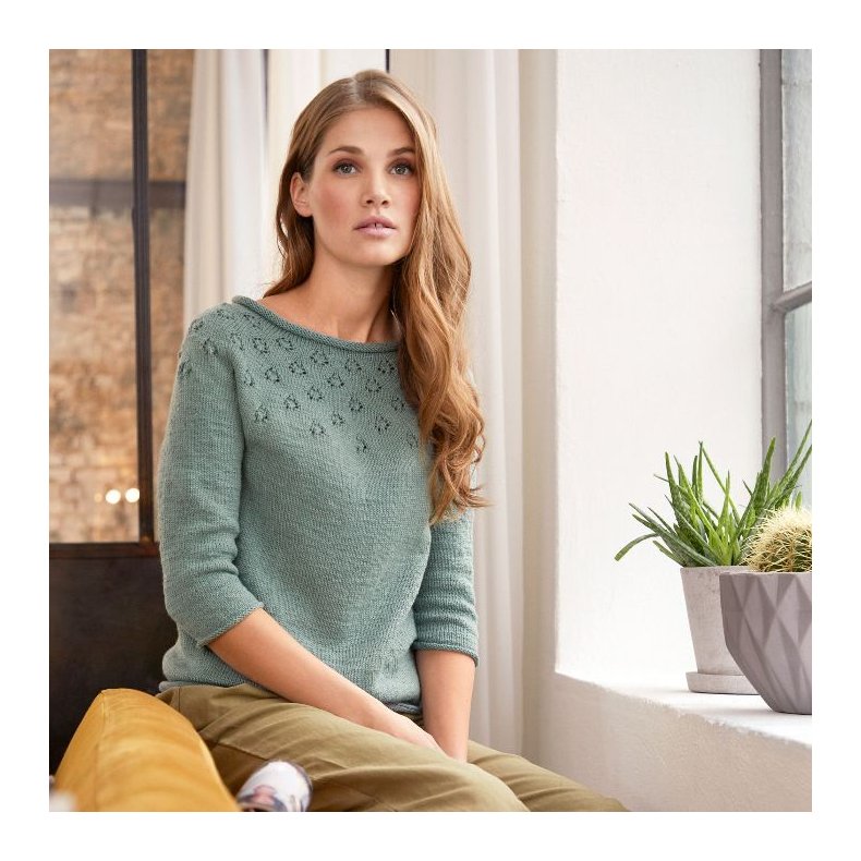 Opskrift Sweater med rundt brestykke Cool Wool PDF p dansk